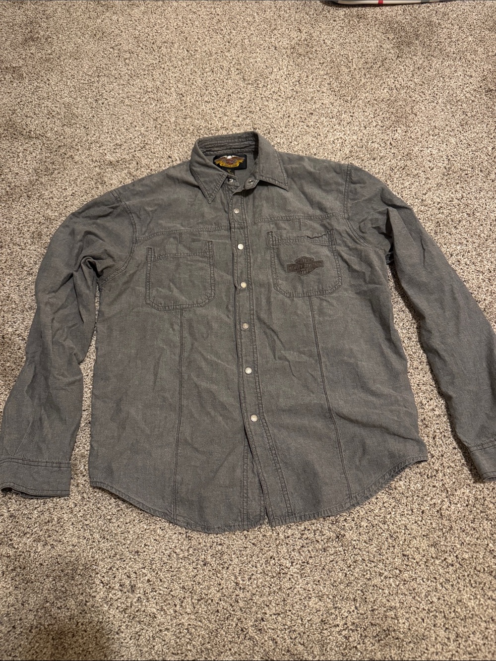 Harley-Davidson Men's Dark Gray Long-Sleeve Pearl-snap shirt size M